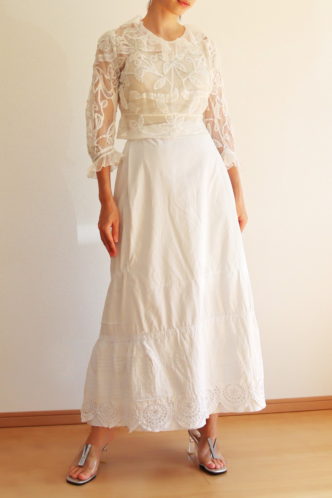 1900s Cut Work Bustle Petticoat Skirt