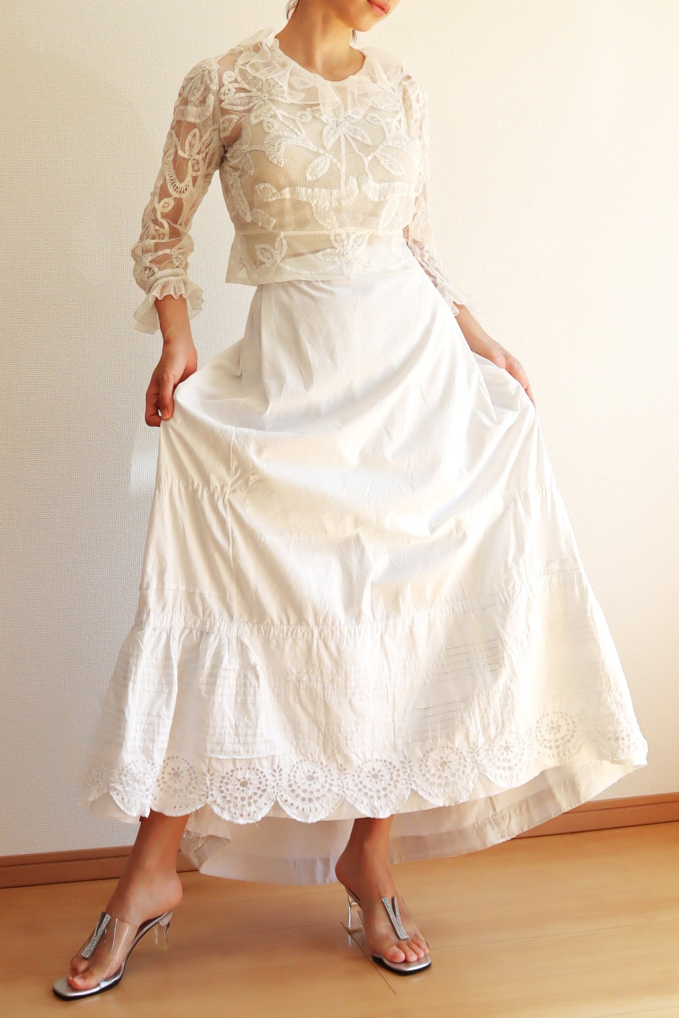 1900s Cut Work Bustle Petticoat Skirt