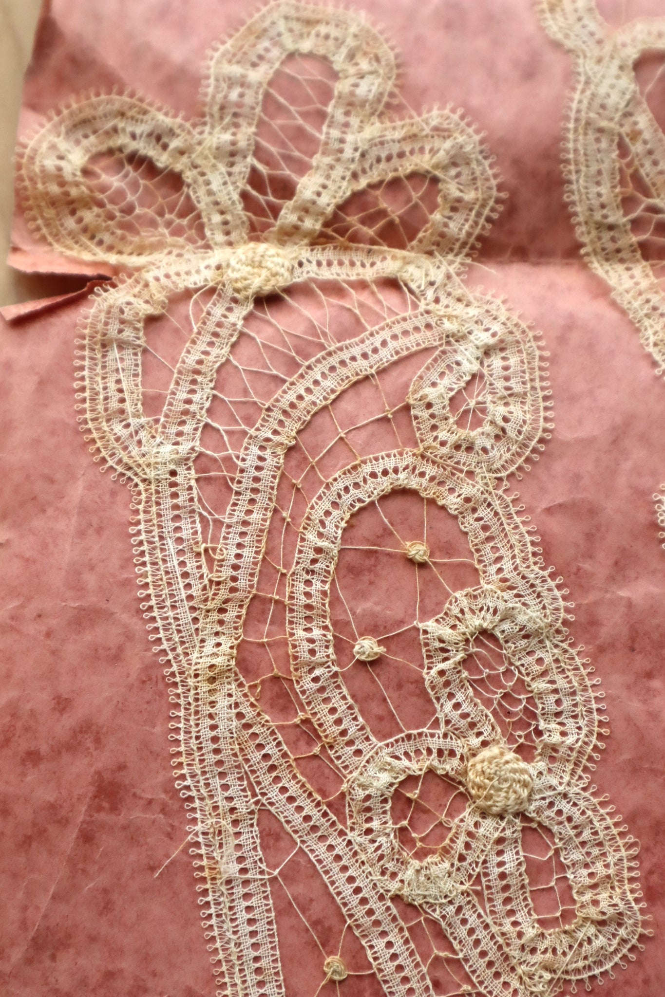 1890s–1900s Handmade Renaissance Tape Lace Collar & Panel on Original Board