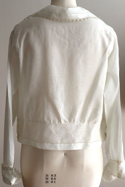 1910s Hand-Sewn White Cotton Drawnwork Sailor Blouse