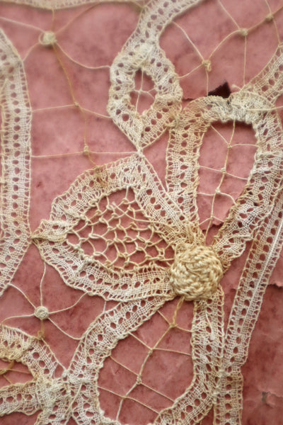 1890s–1900s Handmade Renaissance Tape Lace Collar & Panel on Original Board