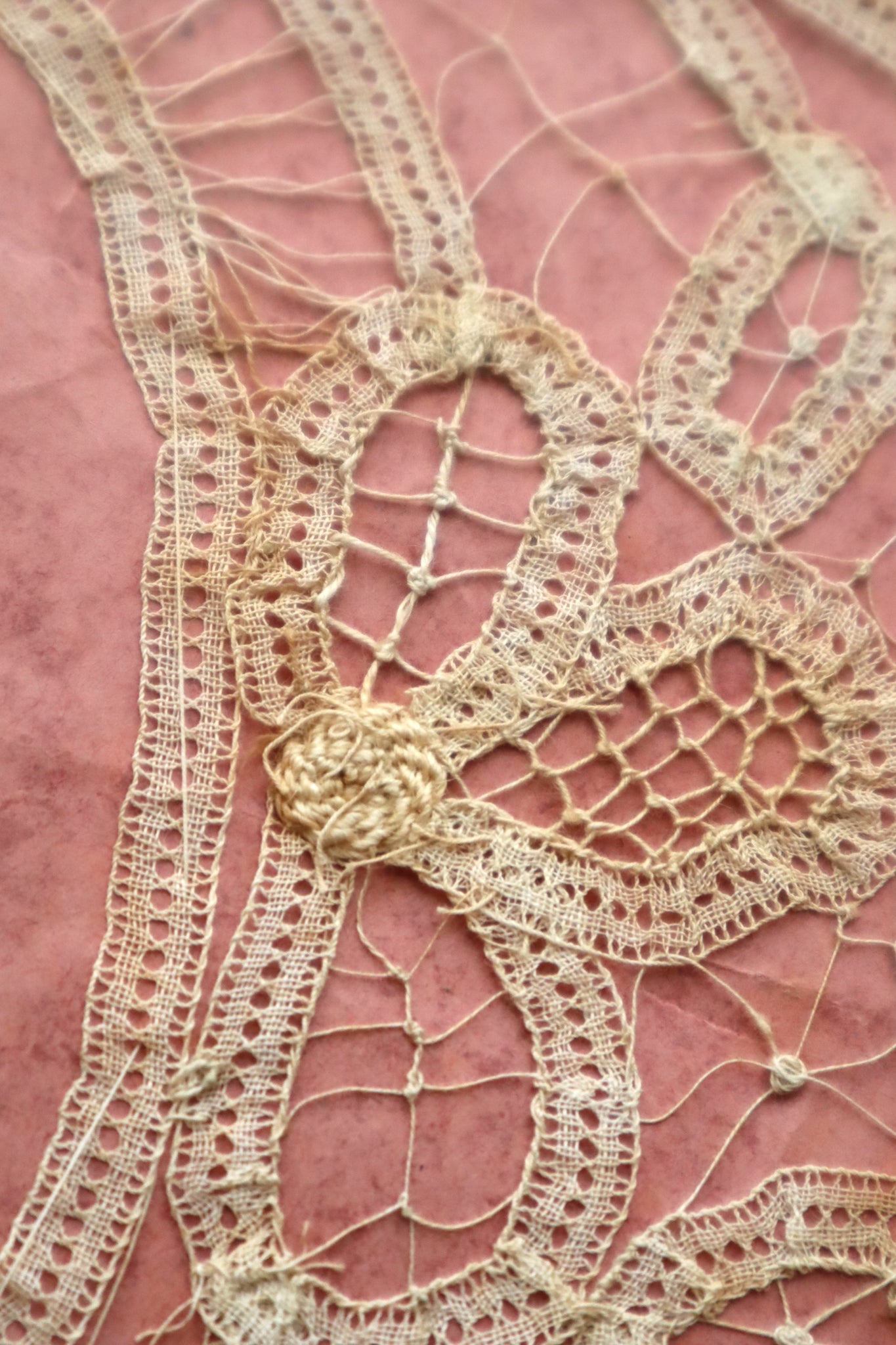 1890s–1900s Handmade Renaissance Tape Lace Collar & Panel on Original Board