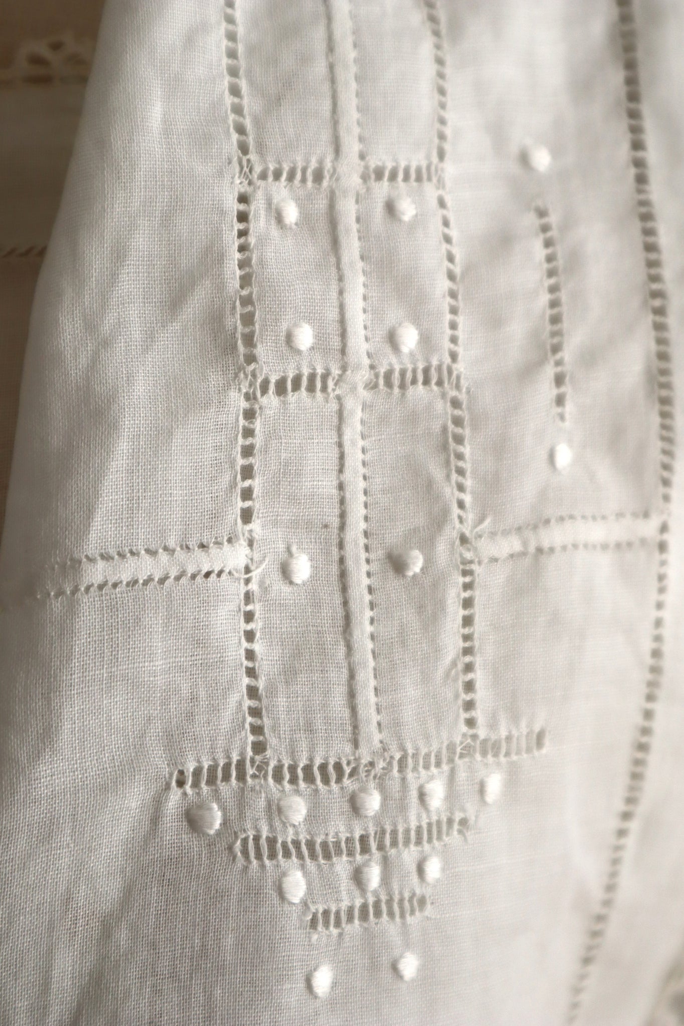 1910s Hand-Sewn White Cotton Drawnwork Sailor Blouse
