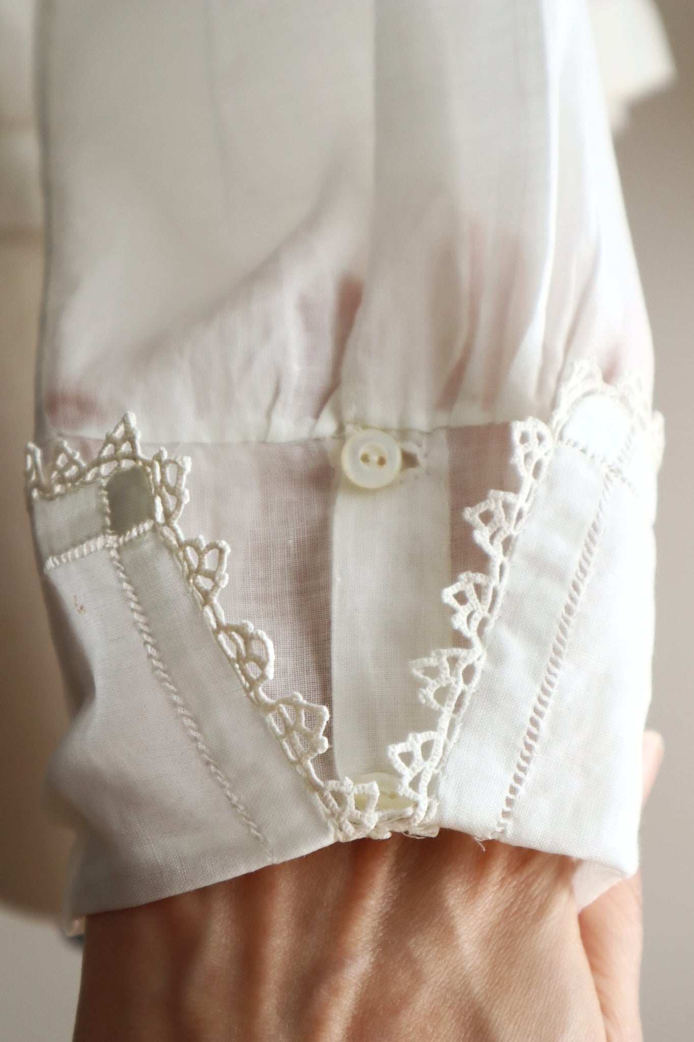 1910s Hand-Sewn White Cotton Drawnwork Sailor Blouse