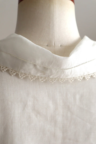 1910s Hand-Sewn White Cotton Drawnwork Sailor Blouse