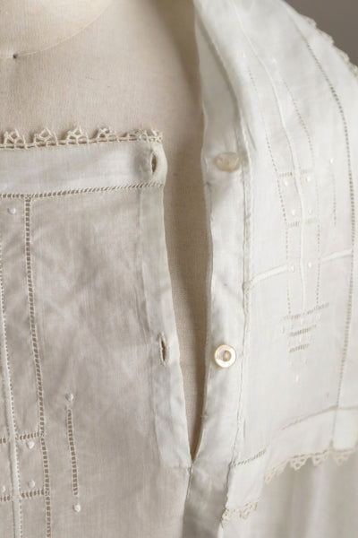 1910s Hand-Sewn White Cotton Drawnwork Sailor Blouse