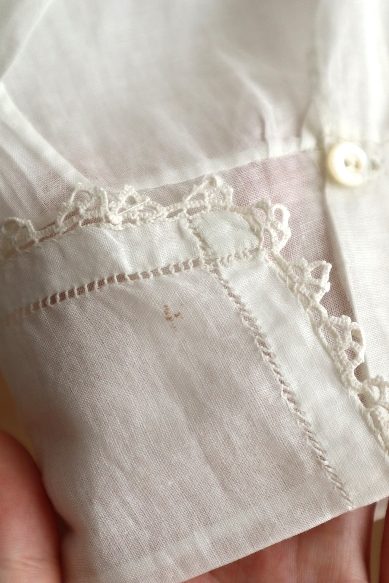 1910s Hand-Sewn White Cotton Drawnwork Sailor Blouse