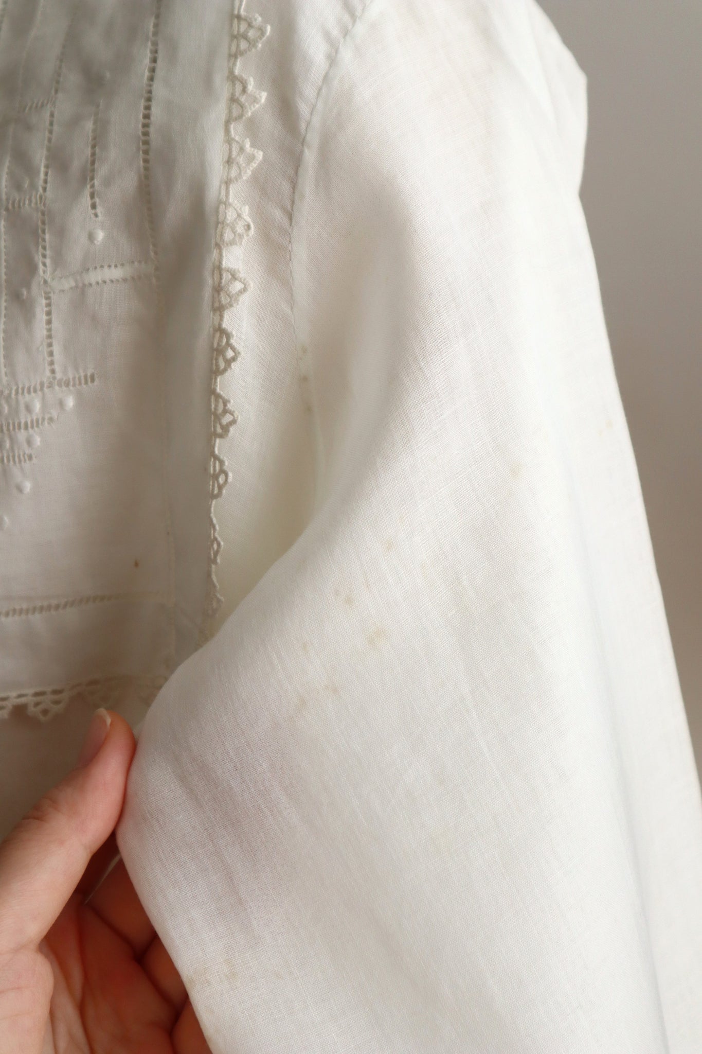 1910s Hand-Sewn White Cotton Drawnwork Sailor Blouse