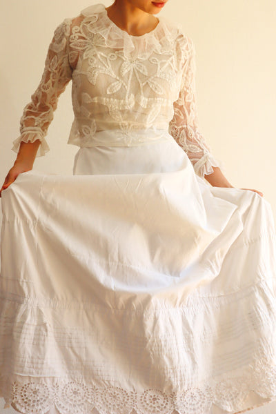 1900s Cut Work Bustle Petticoat Skirt