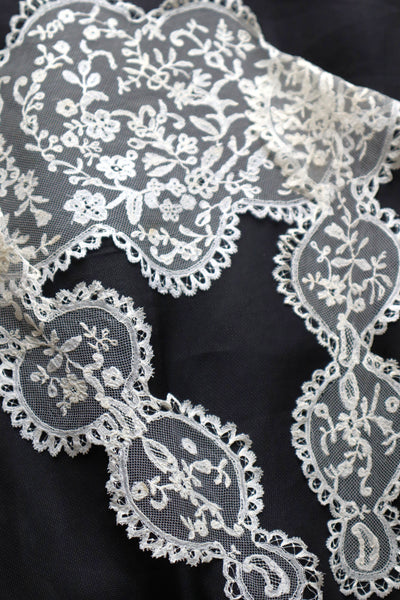 1880s–1900s Victorian Brussels Appliqué Lace Fall Cap