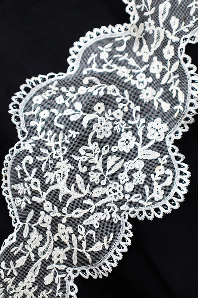 1880s–1900s Victorian Brussels Appliqué Lace Fall Cap