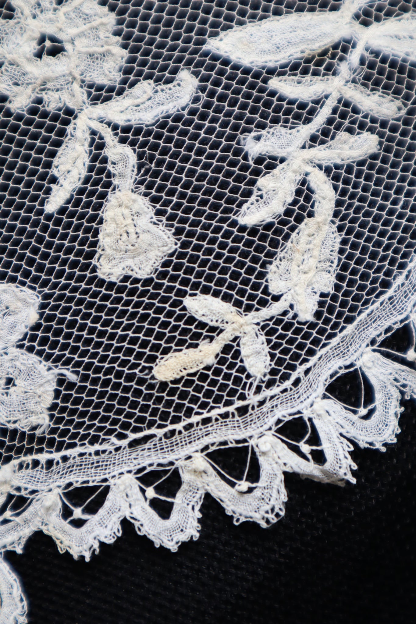 1880s–1900s Victorian Brussels Appliqué Lace Fall Cap