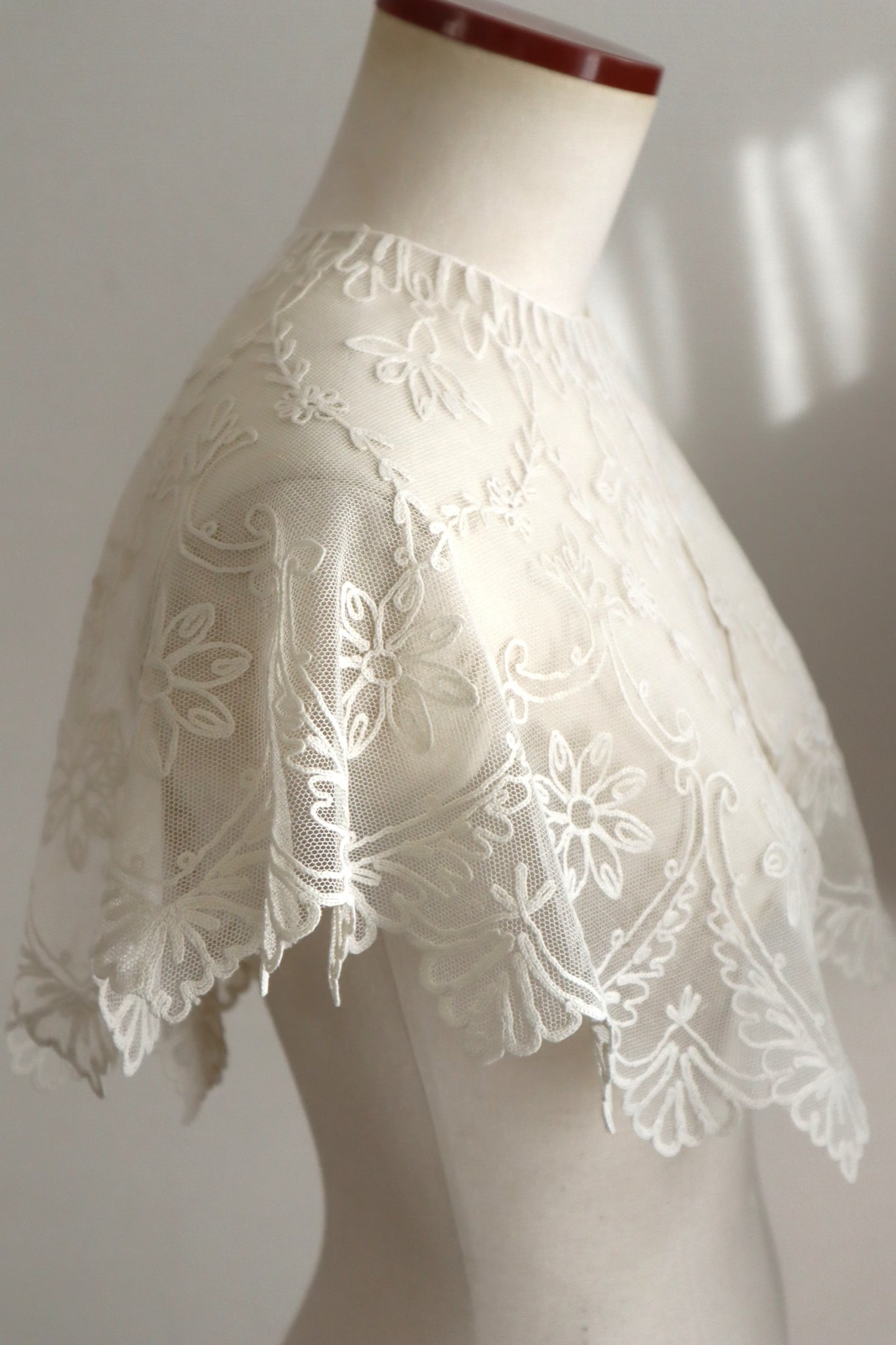 1920s French Tambour Embroidered Cotton Tulle Cape Collar