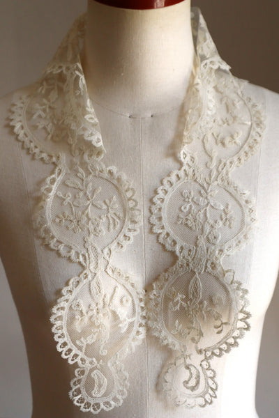 1880s–1900s Victorian Brussels Appliqué Lace Fall Cap