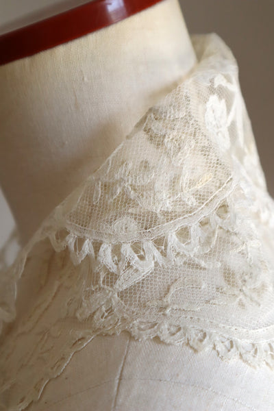 1880s–1900s Victorian Brussels Appliqué Lace Fall Cap