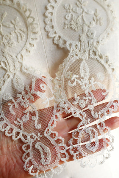 1880s–1900s Victorian Brussels Appliqué Lace Fall Cap