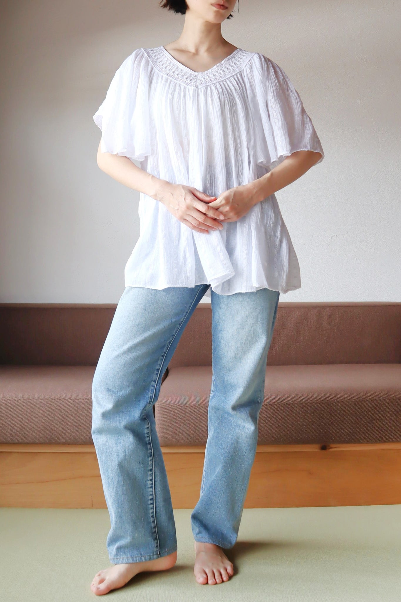70s White Cotton Gauze Blouse