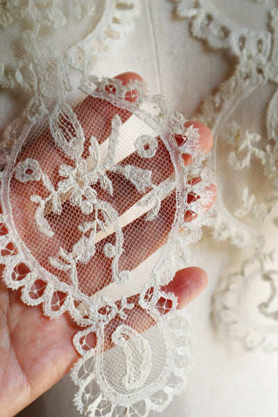 1880s–1900s Victorian Brussels Appliqué Lace Fall Cap