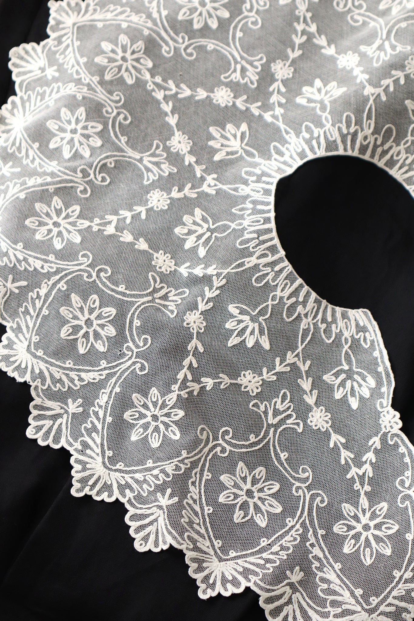 1920s French Tambour Embroidered Cotton Tulle Cape Collar