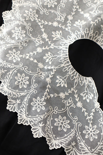 1920s French Tambour Embroidered Cotton Tulle Cape Collar