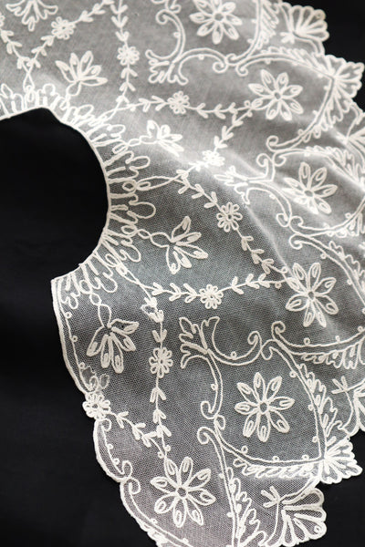1920s French Tambour Embroidered Cotton Tulle Cape Collar