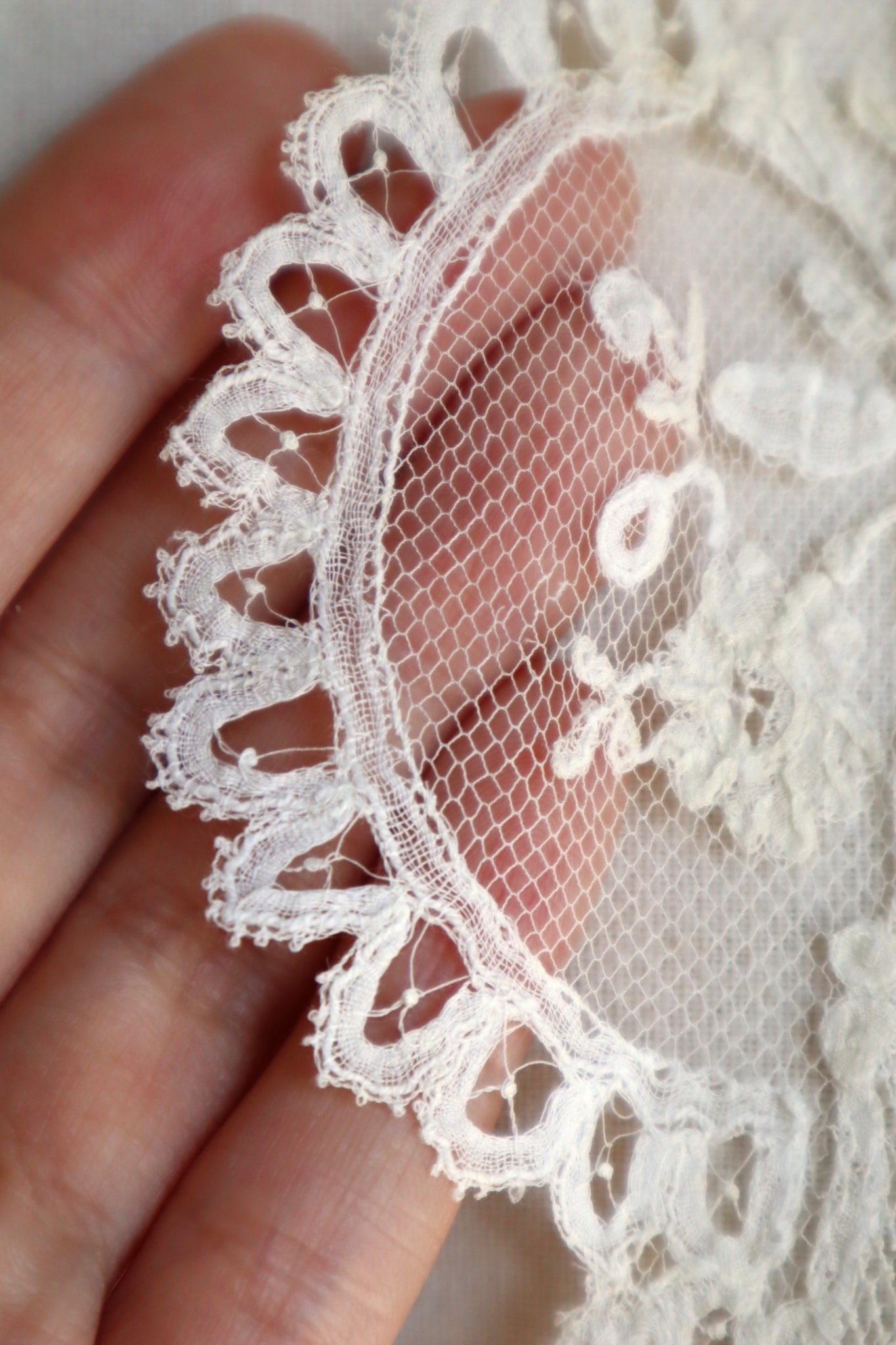 1880s–1900s Victorian Brussels Appliqué Lace Fall Cap
