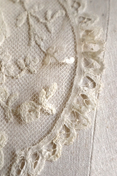 1880s–1900s Victorian Brussels Appliqué Lace Fall Cap