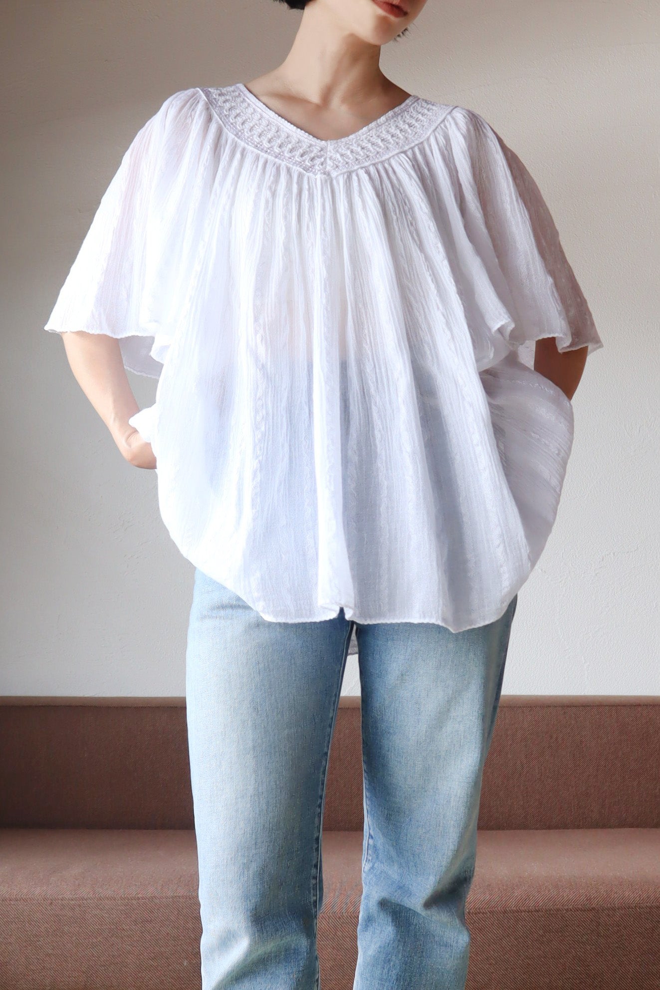 70s White Cotton Gauze Blouse