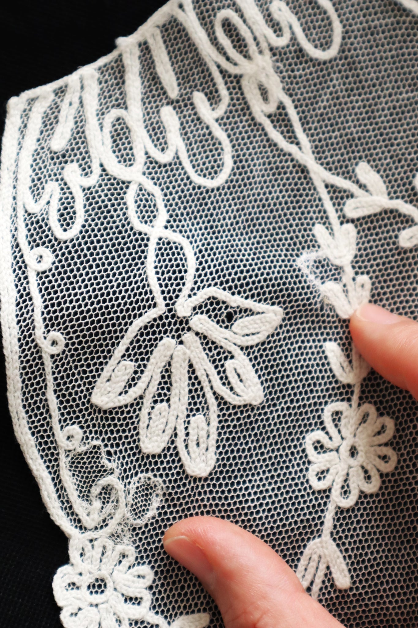 1920s French Tambour Embroidered Cotton Tulle Cape Collar