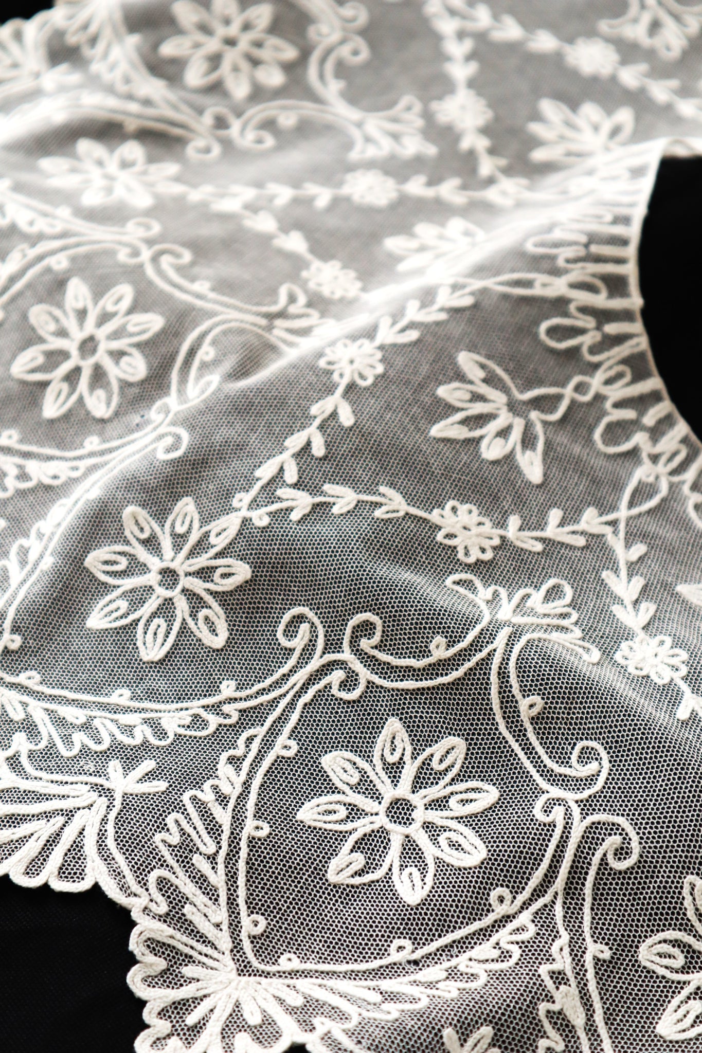 1920s French Tambour Embroidered Cotton Tulle Cape Collar