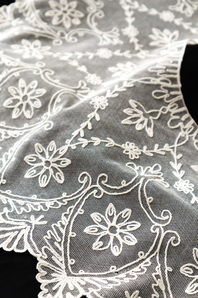 1920s French Tambour Embroidered Cotton Tulle Cape Collar