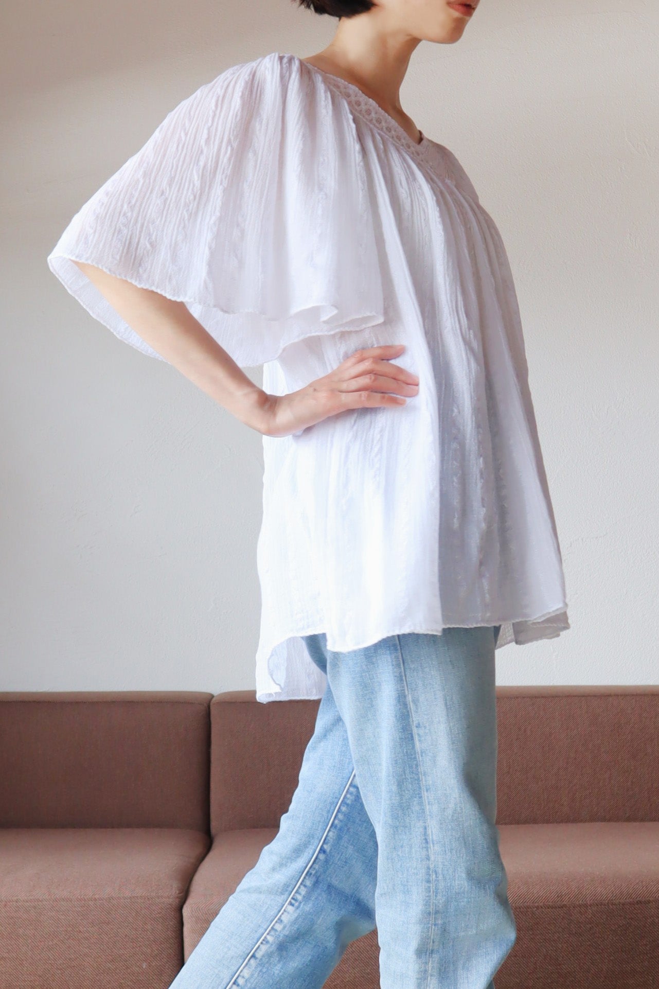70s White Cotton Gauze Blouse