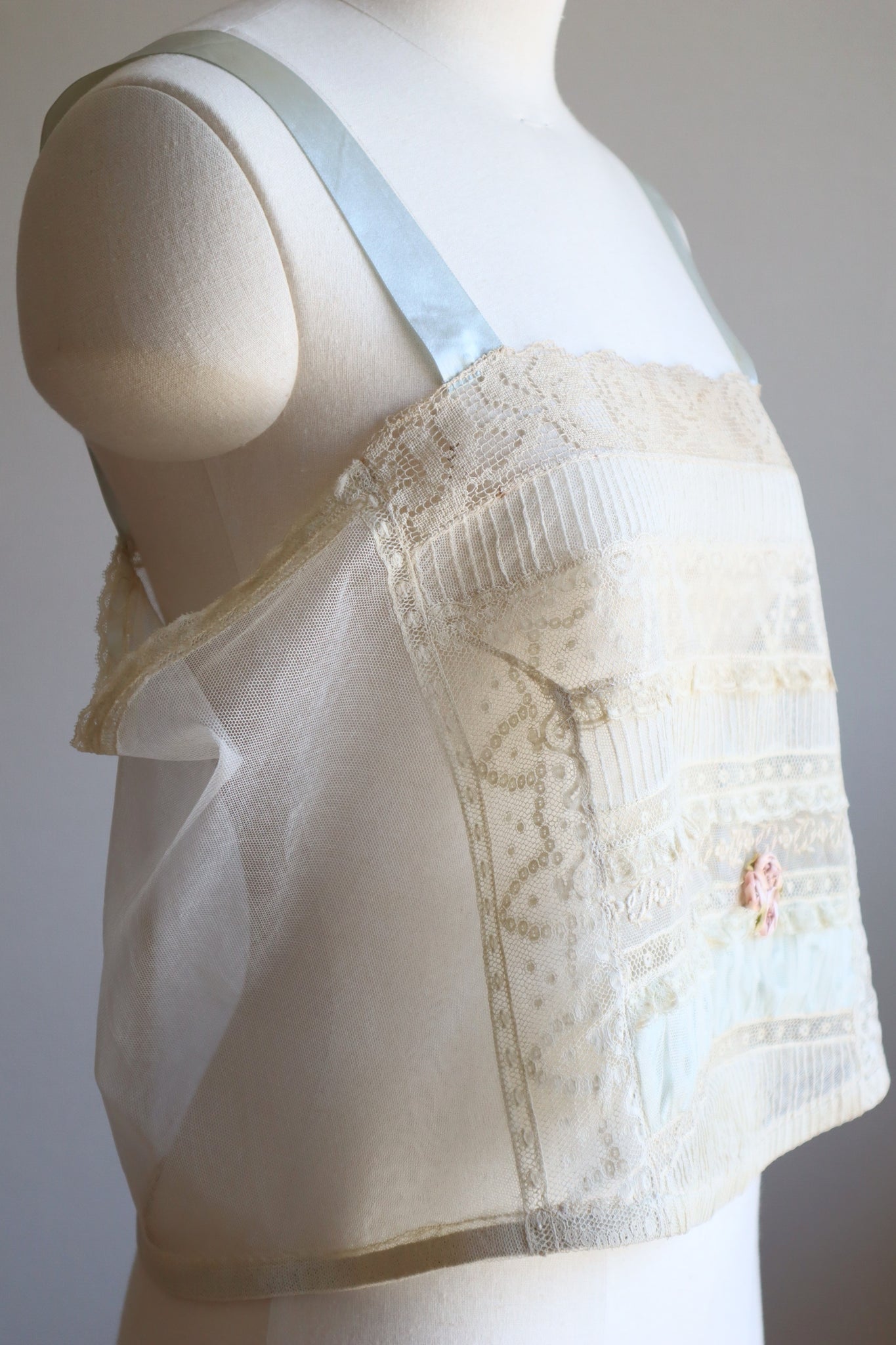 1910s~1920s Blue Silk Ribbon All Lace Camisole