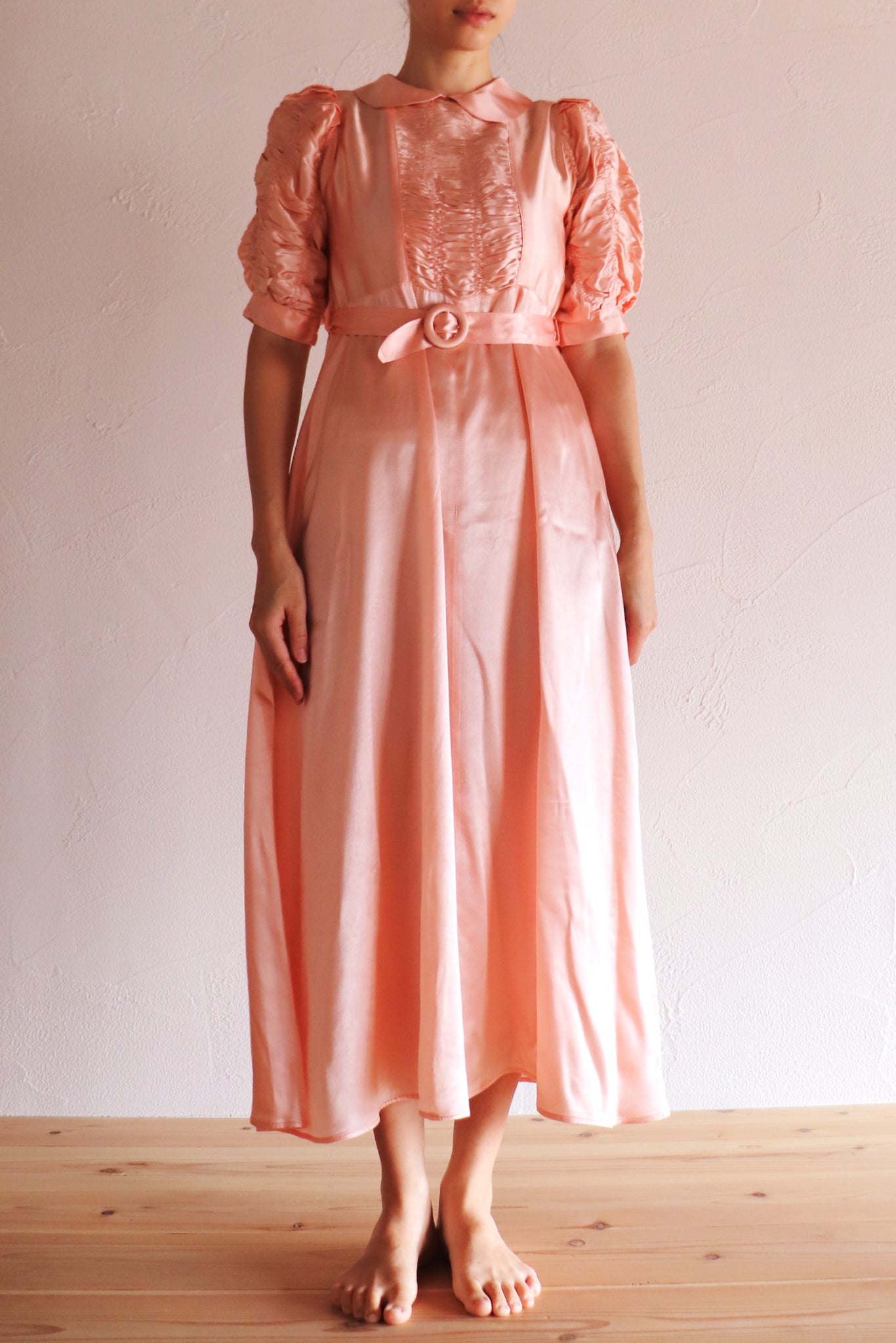 1940s Puff Sleeve Satin Dress