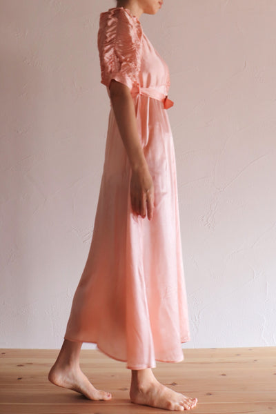 1940s Puff Sleeve Satin Dress