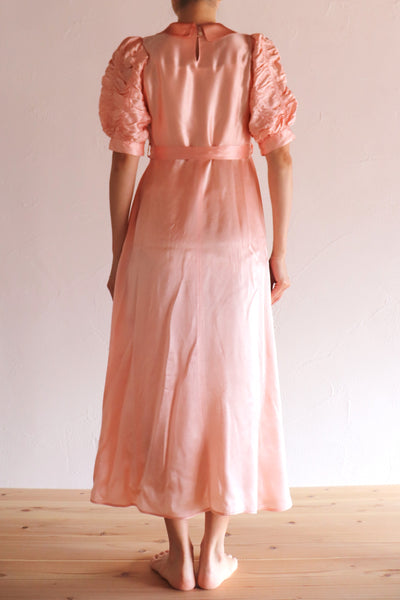 1940s Puff Sleeve Satin Dress