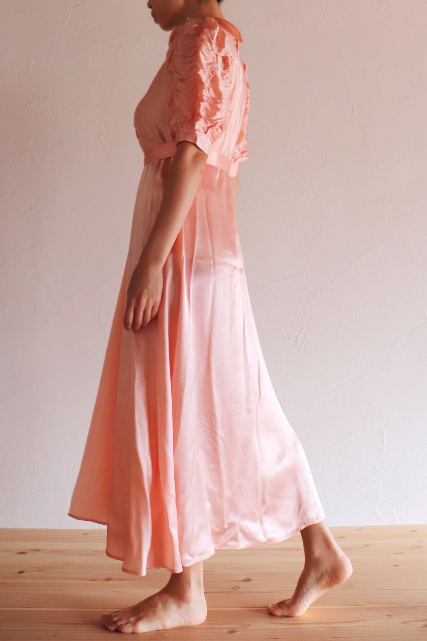 1940s Puff Sleeve Satin Dress