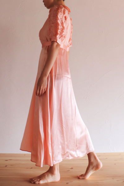 1940s Puff Sleeve Satin Dress