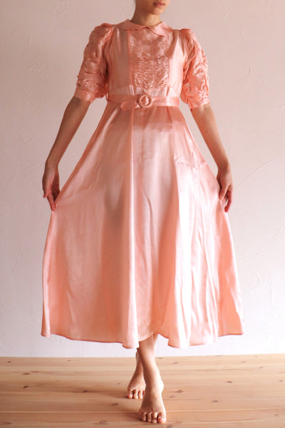 1940s Puff Sleeve Satin Dress
