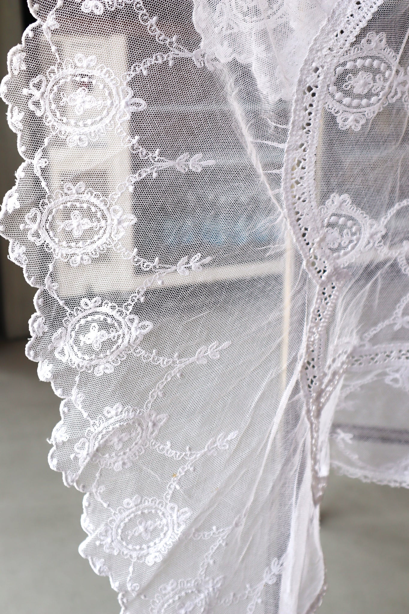 1910s French Tulle Lace Bed Cover