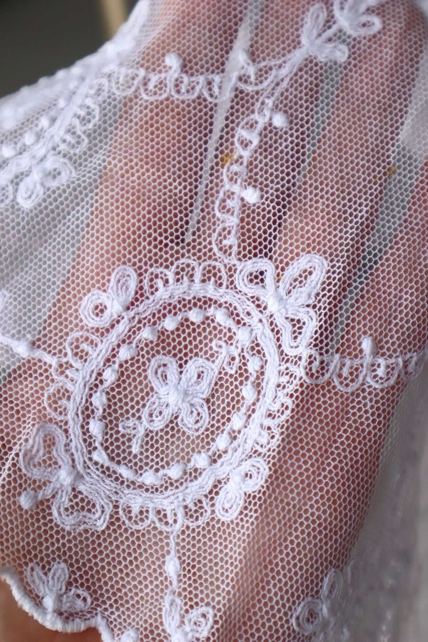 1910s French Tulle Lace Bed Cover