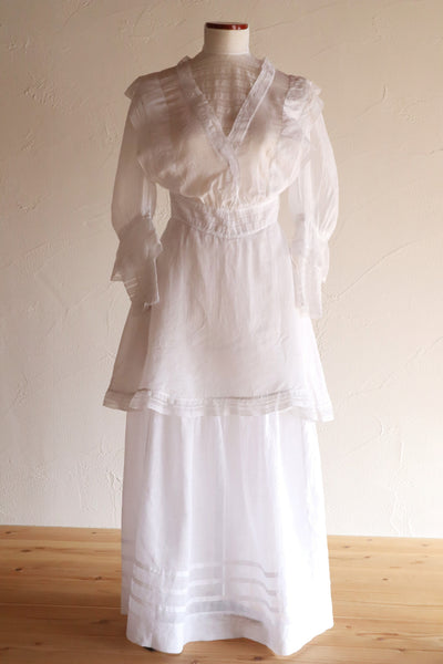 1900s Edwardian Pigeon Breast Cotton Day Dress
