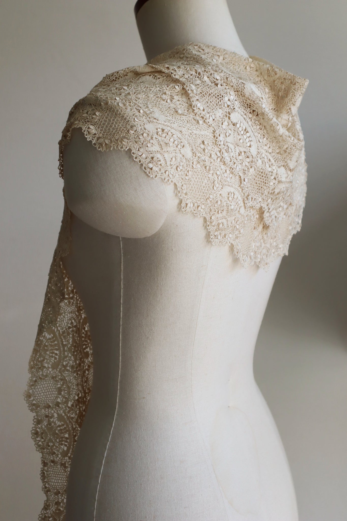 1900s Silk Maltese Lace Shawl