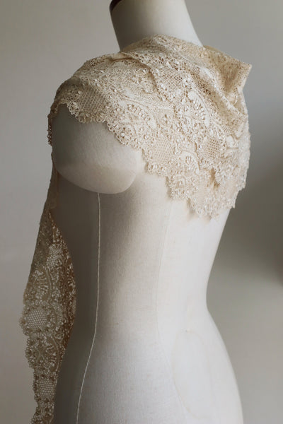 1900s Silk Maltese Lace Shawl