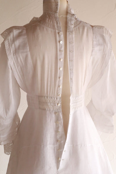 1900s Edwardian Pigeon Breast Cotton Day Dress