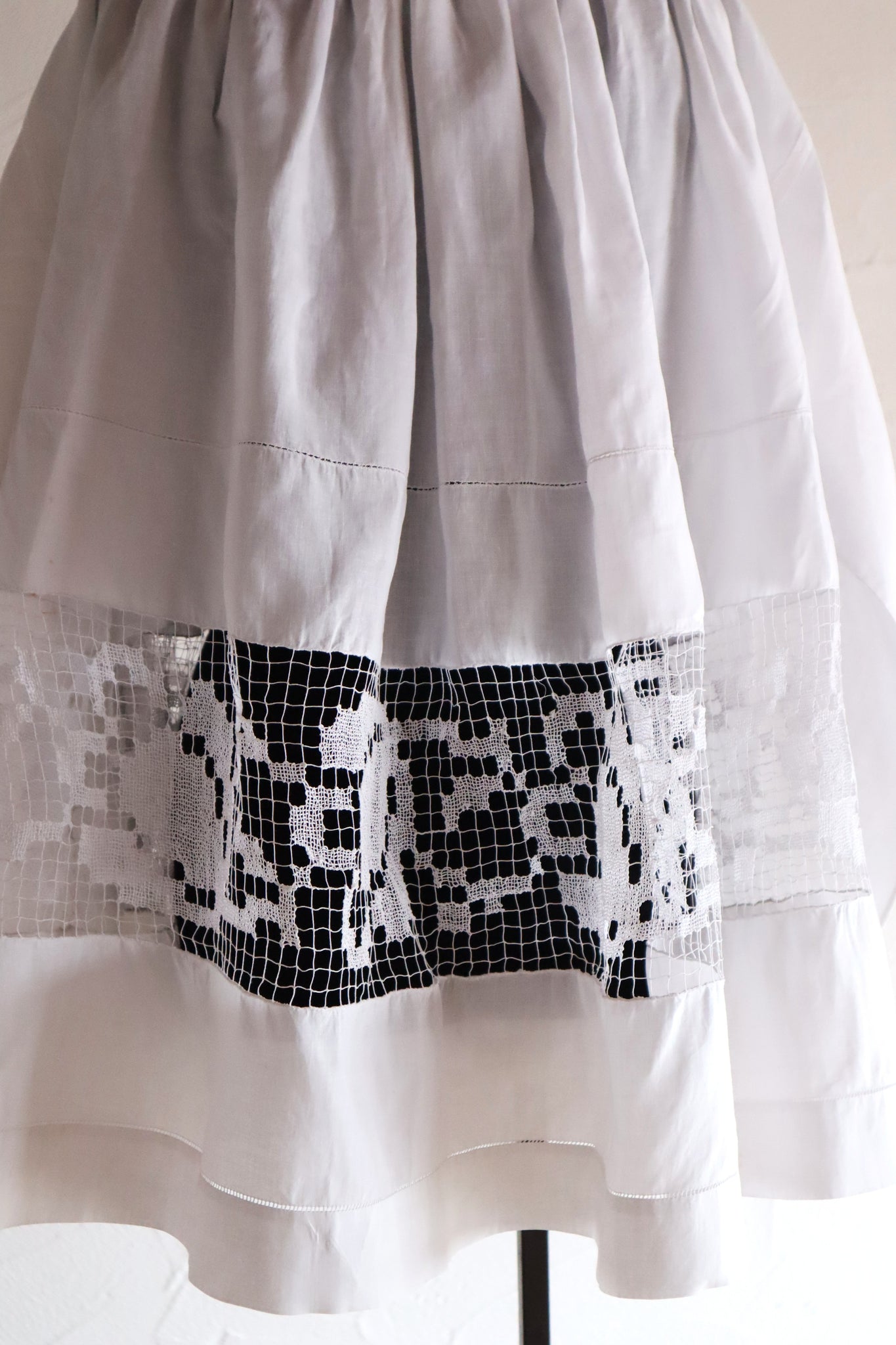 1900s French Handworked Filet Lace Church Cotta