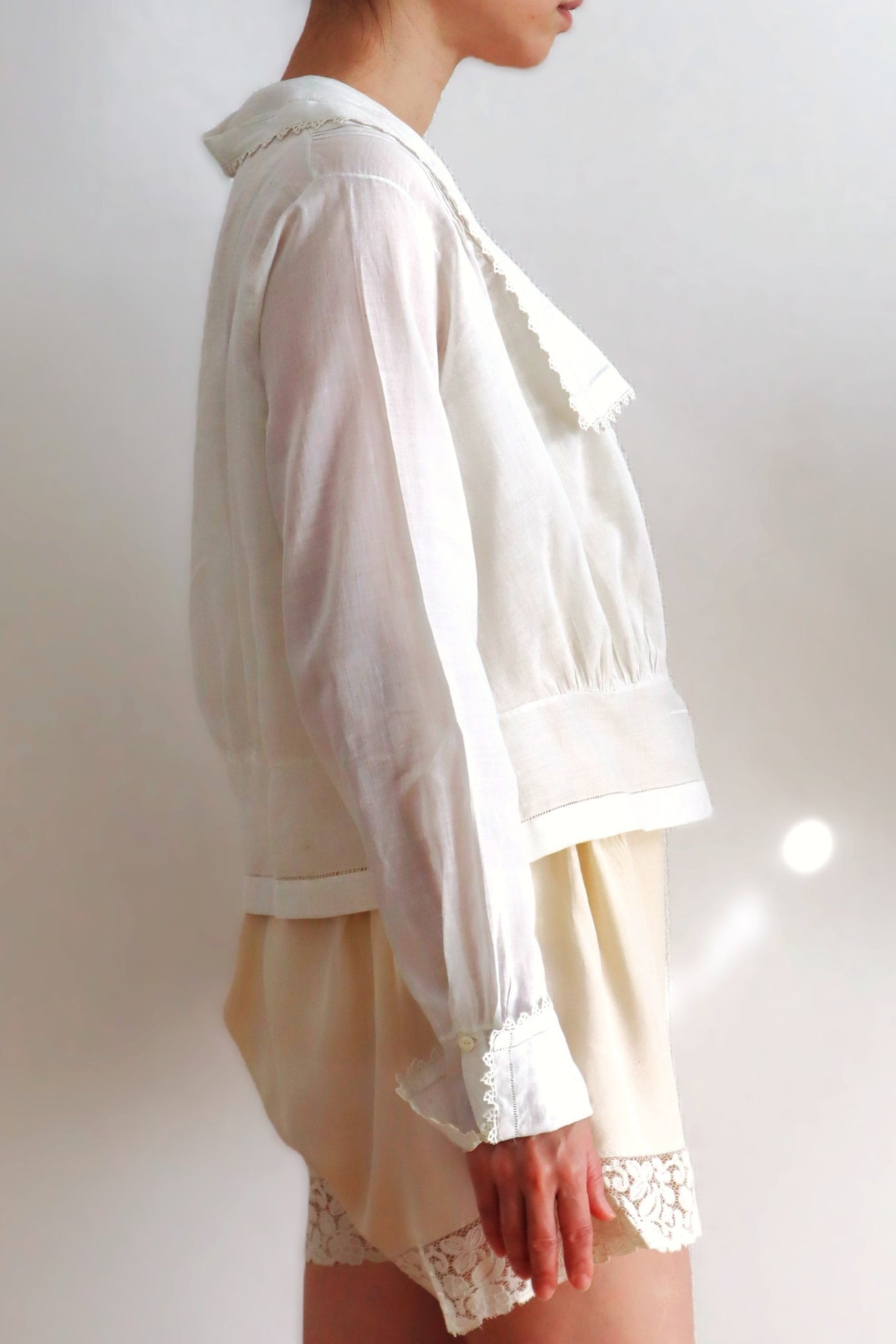 1910s Hand-Sewn White Cotton Drawnwork Sailor Blouse