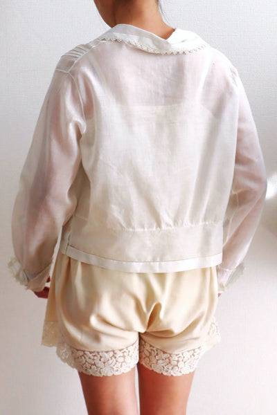 1910s Hand-Sewn White Cotton Drawnwork Sailor Blouse