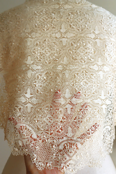 1900s Silk Maltese Lace Shawl