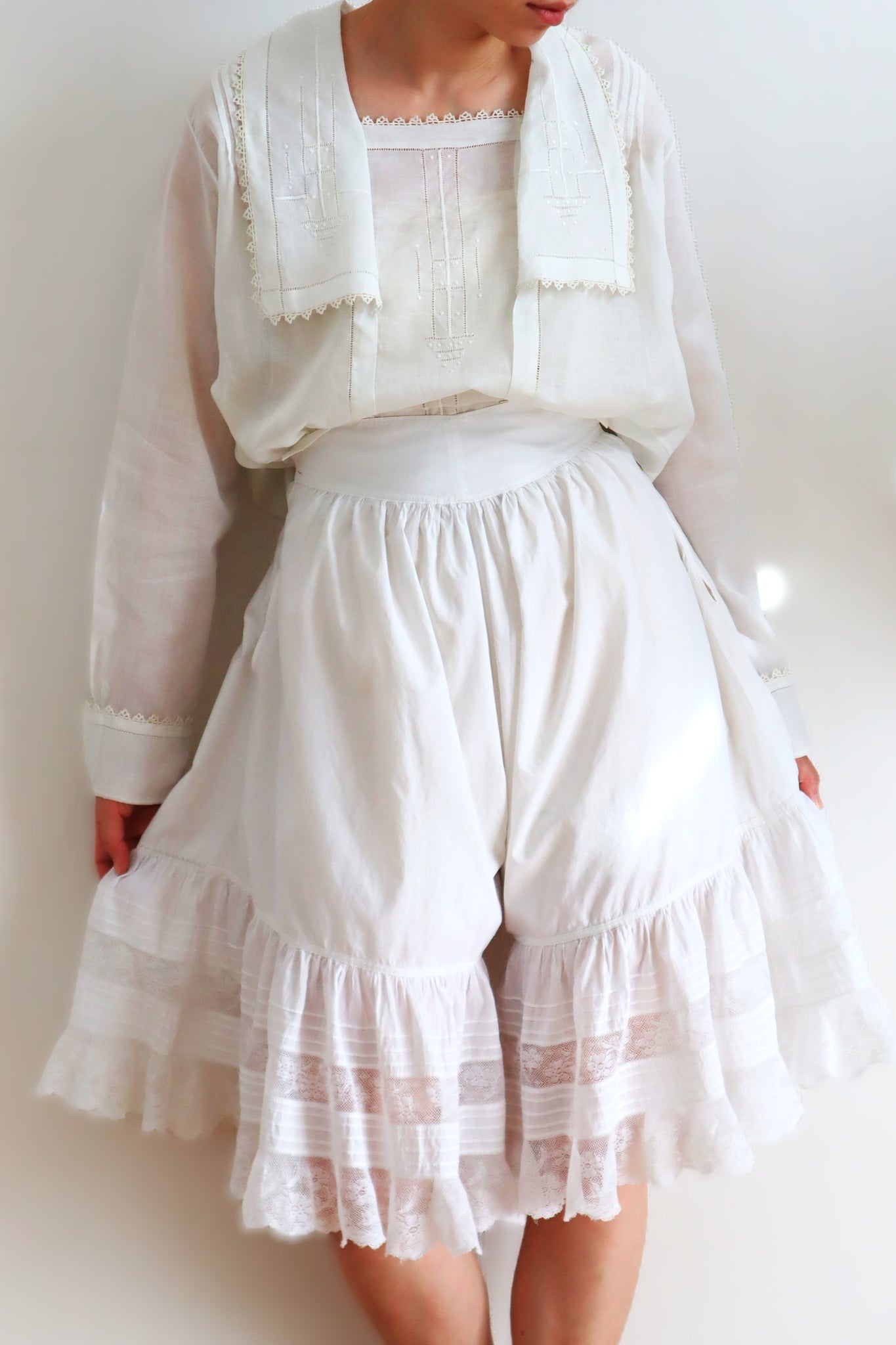 1890s White Cotton Valenciennes Lace Drawers